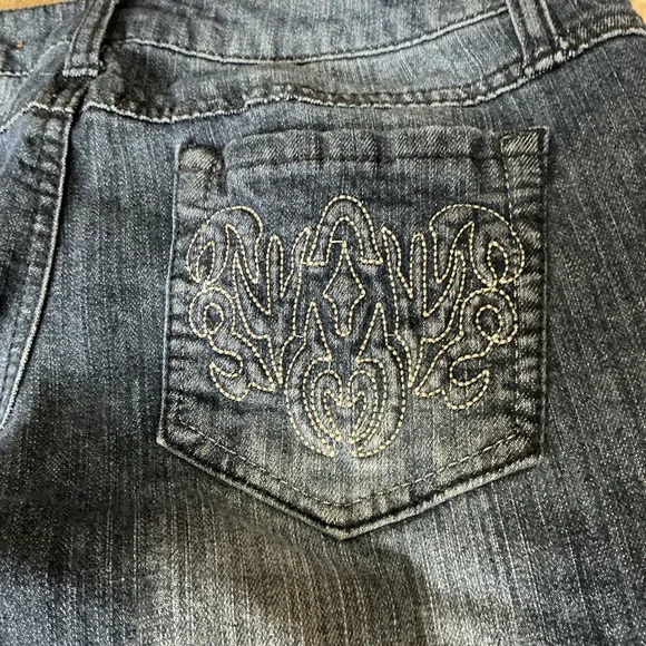 Mudd Dark Blue Distressed Flare Jeans - Picture 6 of 8
